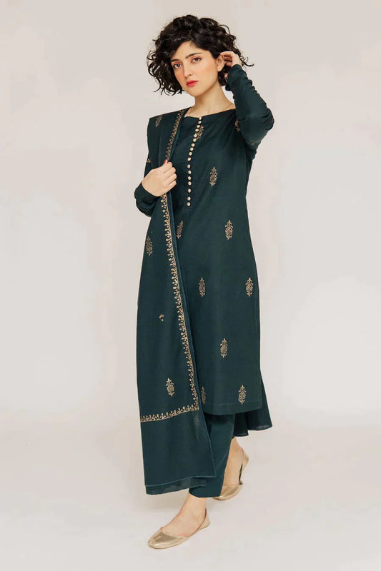 Aisling- Winter 3PC Dhannak Embroidered Suit with Dhanak Embroidered Shawll-